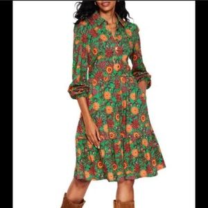 Boden Green Floral Button-Front Midi Dress
